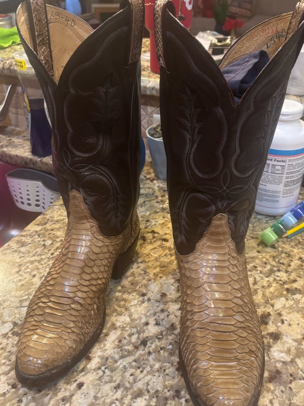 Tony Lama Vintage Genuine Python Snakeskin Cowboy Boots Men’s 9D USA Style 9456